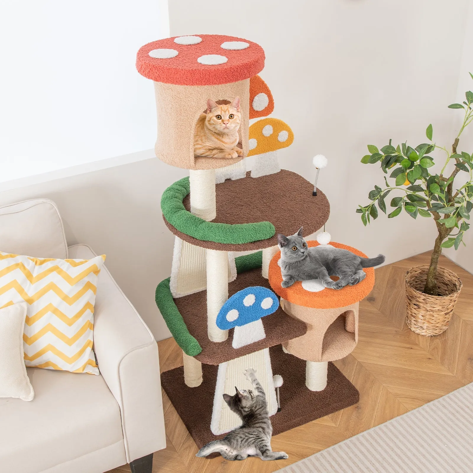 4-In-1 Cat Tree Multi-Layer Cat Tower with 2 Condos and Platforms-Multicolor