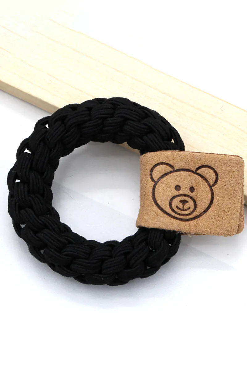 5PCS BEARS DECORATIVE TWO TONE CASUAL HAIR TIE, 5PCS PER 1 PACK