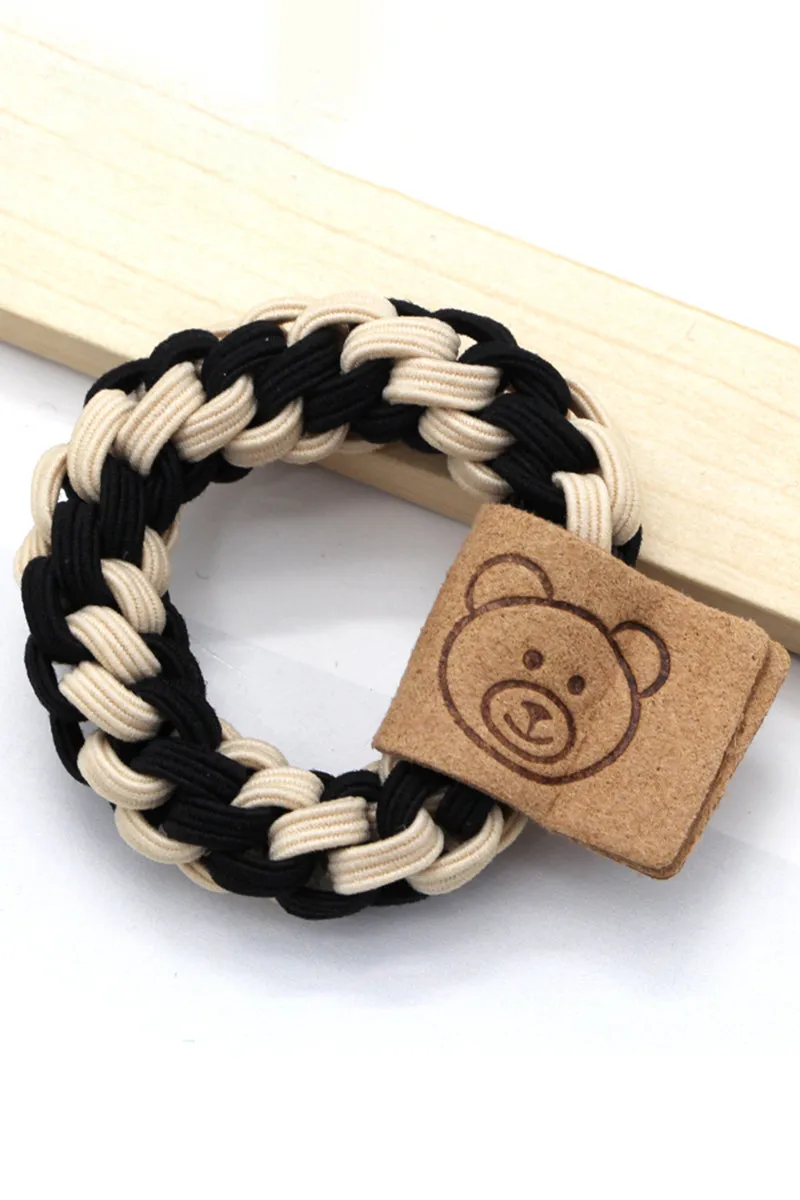 5PCS BEARS DECORATIVE TWO TONE CASUAL HAIR TIE, 5PCS PER 1 PACK