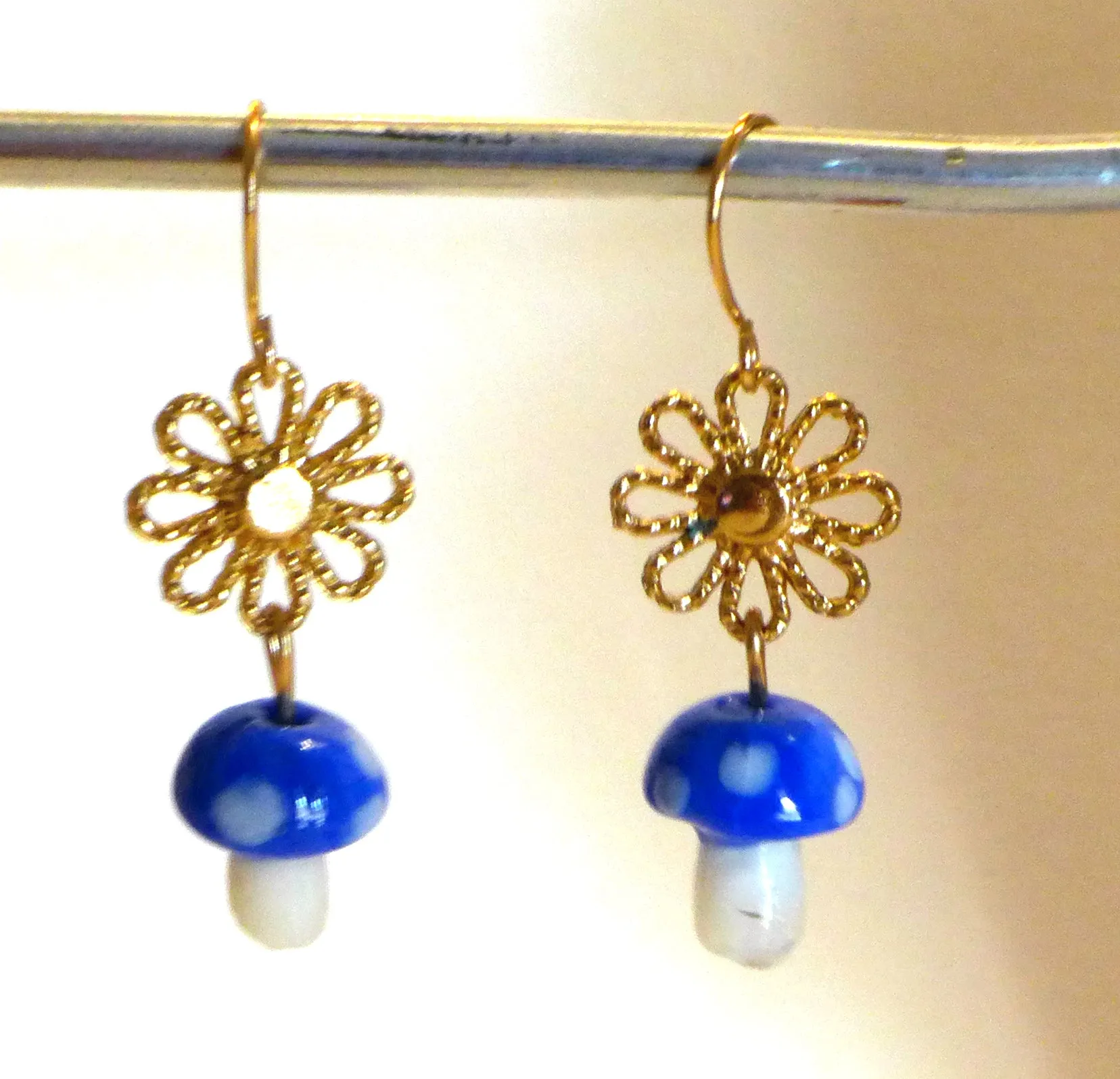 Assorted Color/Random Pick Mushroom w/gold Daisy Earrings (1 Pair)