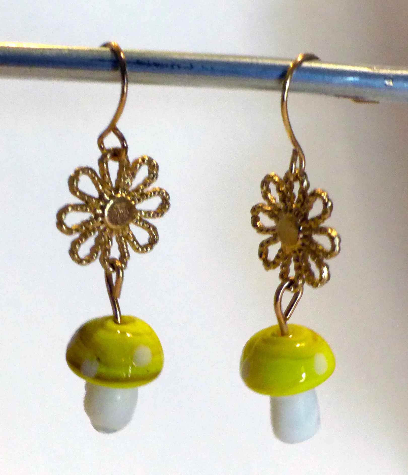 Assorted Color/Random Pick Mushroom w/gold Daisy Earrings (1 Pair)