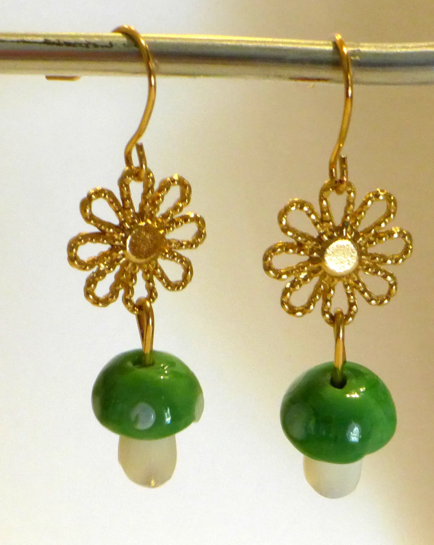 Assorted Color/Random Pick Mushroom w/gold Daisy Earrings (1 Pair)