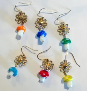 Assorted Color/Random Pick Mushroom w/gold Daisy Earrings (1 Pair)