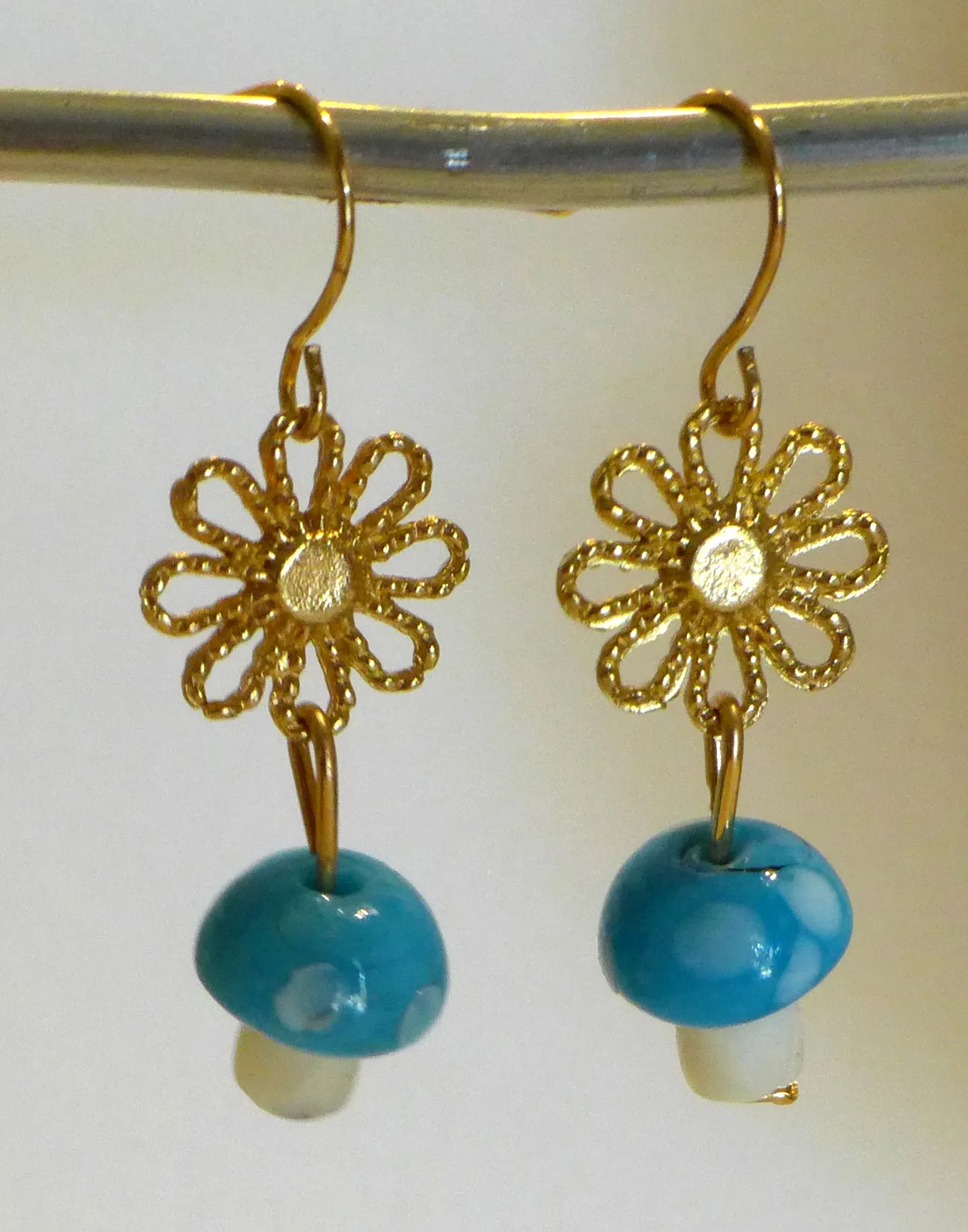 Assorted Color/Random Pick Mushroom w/gold Daisy Earrings (1 Pair)