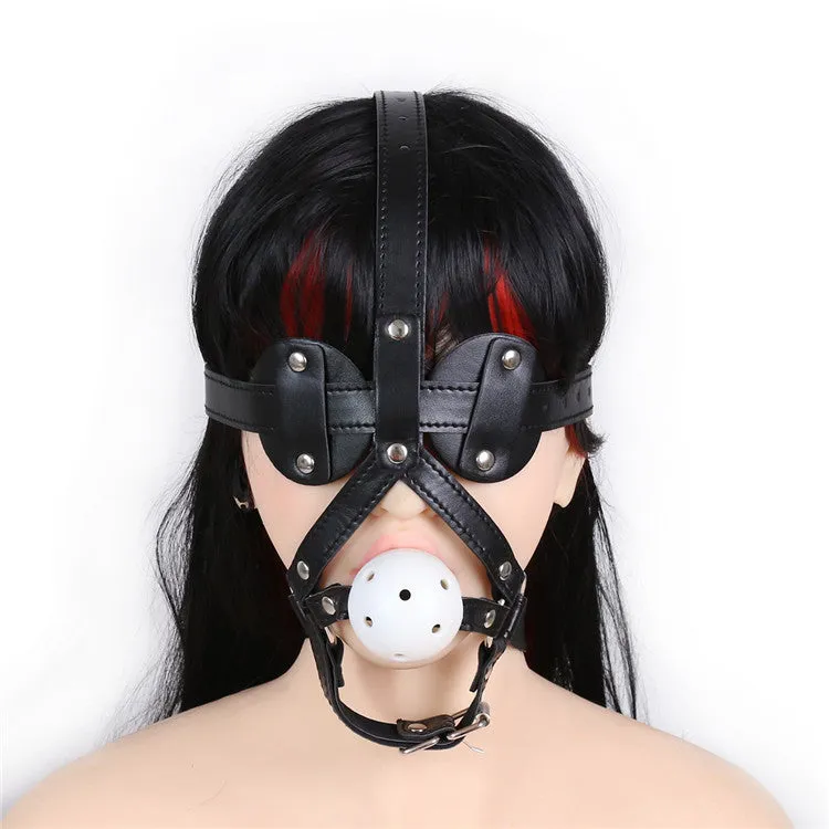 Black Faux Leather Head Harness with Vented Ball Gag