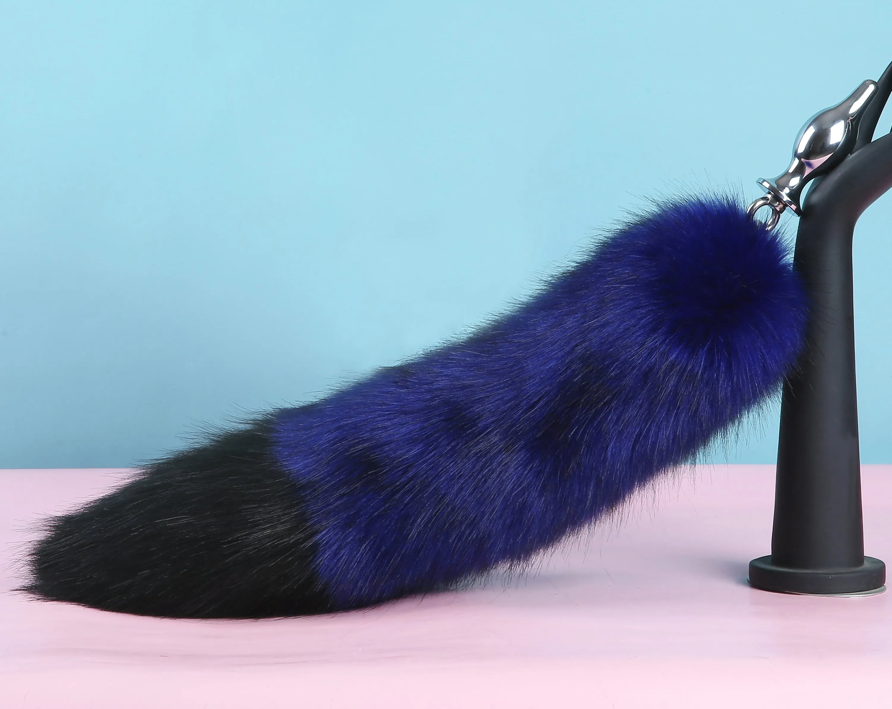 blue black tug tail plug and ear set fluffy fox tail butt plug and ear set wolf tail buttplug sex toy bdsm cat tail bondage petplay