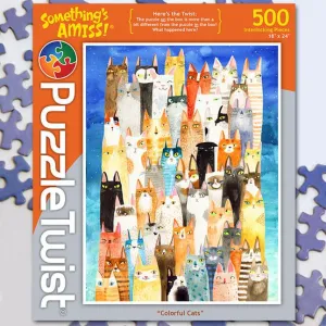 Colorful Cats 500 Piece Puzzle Twist Jigsaw Puzzle - Quick Ship