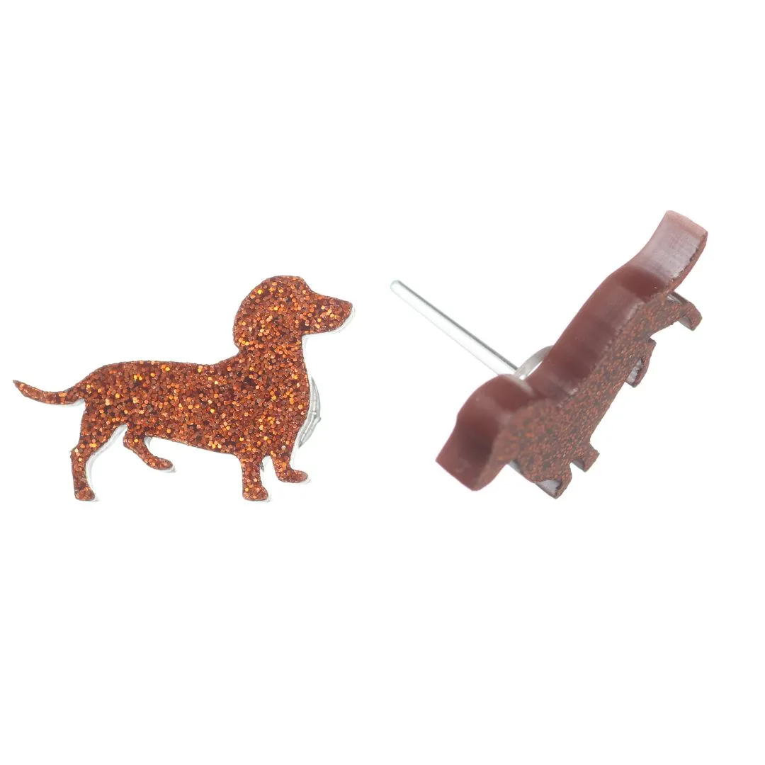 Dachshund Dog Glitter Studs Hypoallergenic Earrings for Sensitive Ears Made with Plastic Posts