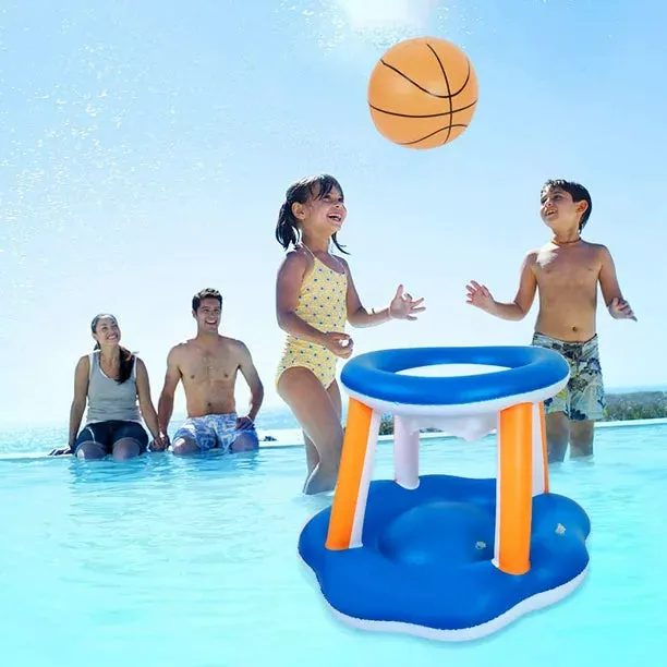 Inflatable Pool Float Set Volleyball Net and Basketball Hoops Floating Pool Swimming Game Toys Water Inflatable Sports Set for Kids