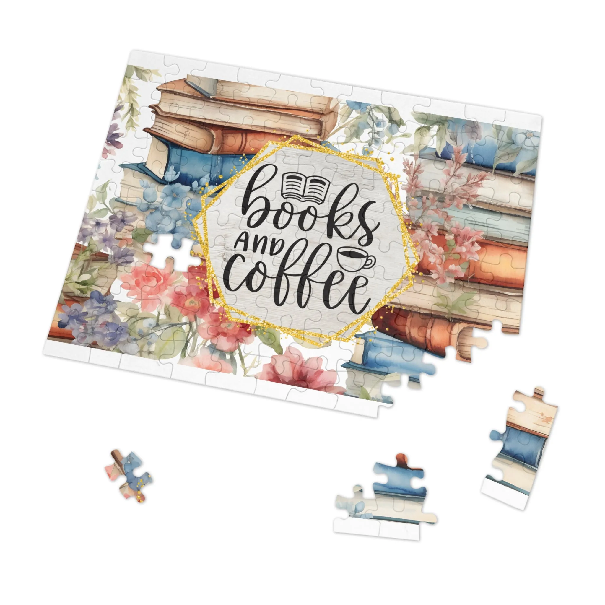 Jigsaw Puzzle, Book Lovers, Books and Coffee, Personalised/Non-Personalised (30, 110, 252, 500,1000-Piece)