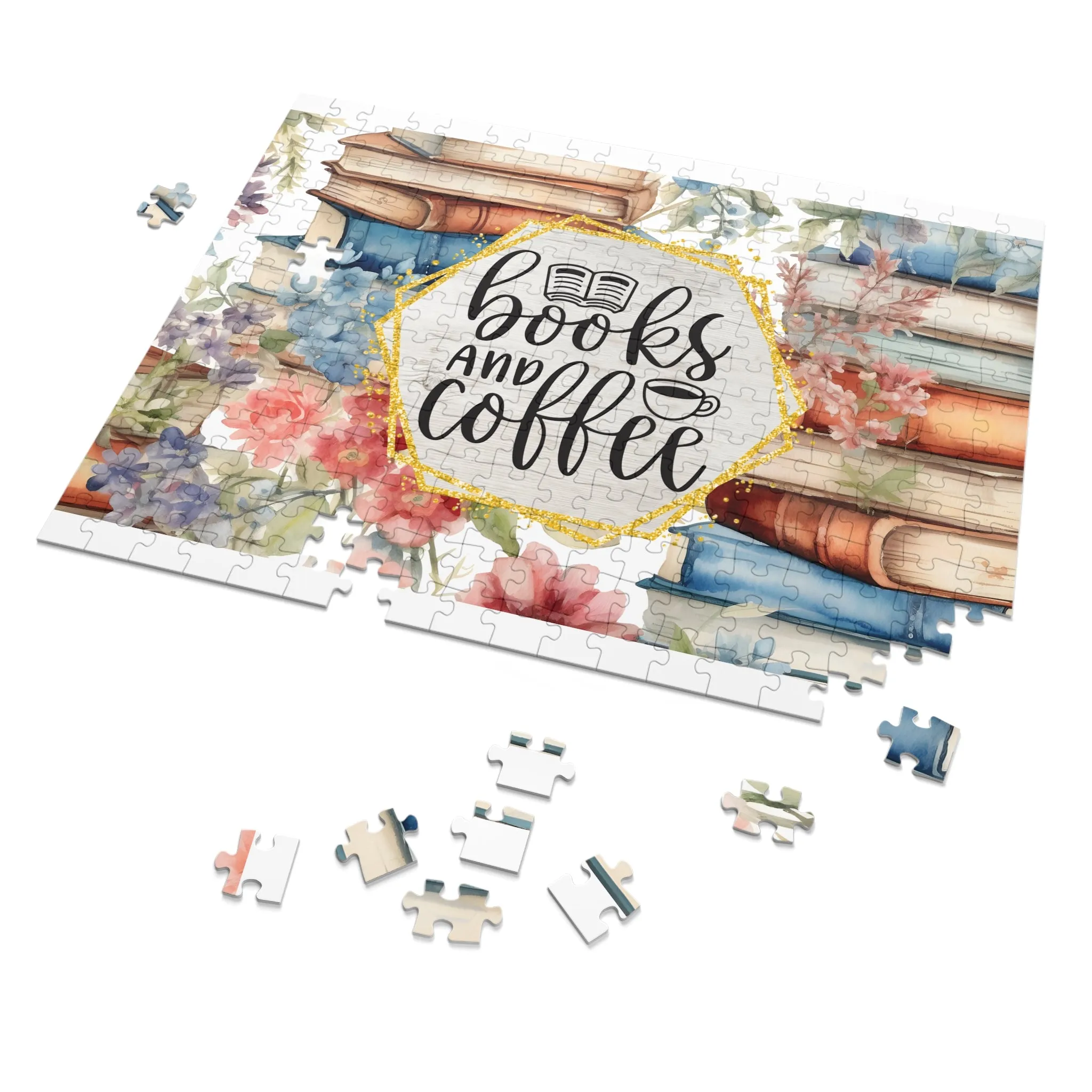 Jigsaw Puzzle, Book Lovers, Books and Coffee, Personalised/Non-Personalised (30, 110, 252, 500,1000-Piece)