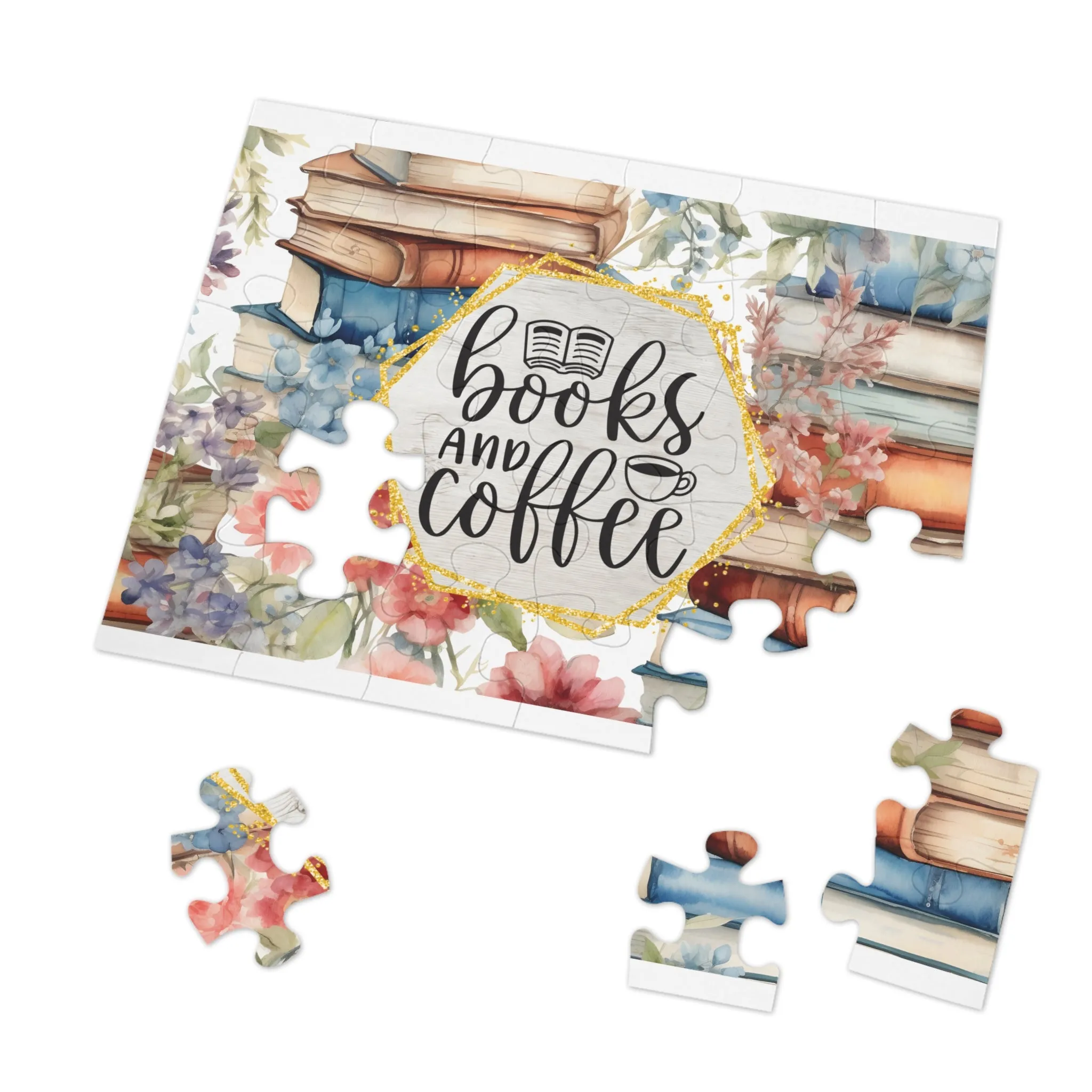 Jigsaw Puzzle, Book Lovers, Books and Coffee, Personalised/Non-Personalised (30, 110, 252, 500,1000-Piece)