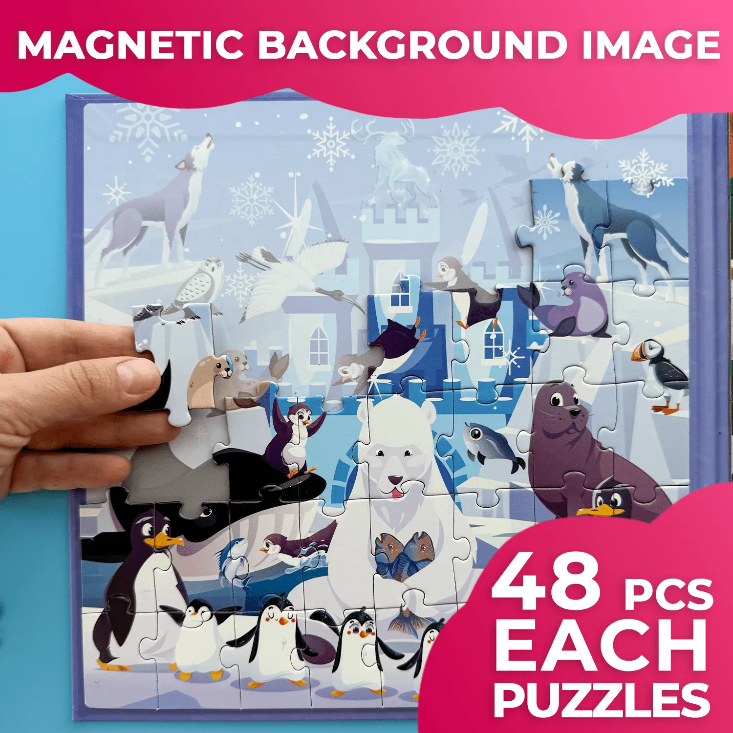 Magnetic Book 2x48 Pcs Puzzles for Kids | Polar & Rainforest