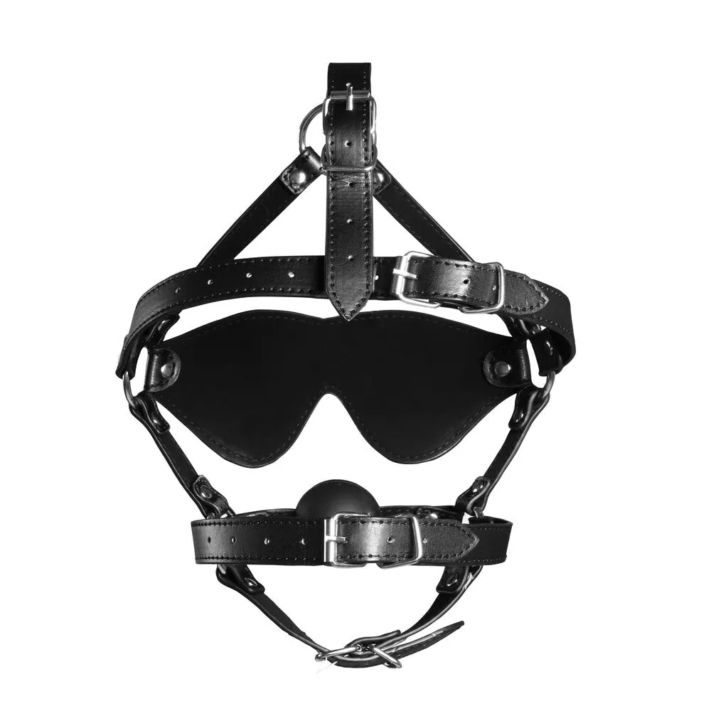 Ouch Xtreme Blindfolded Head Harness With Solid Ball Gag