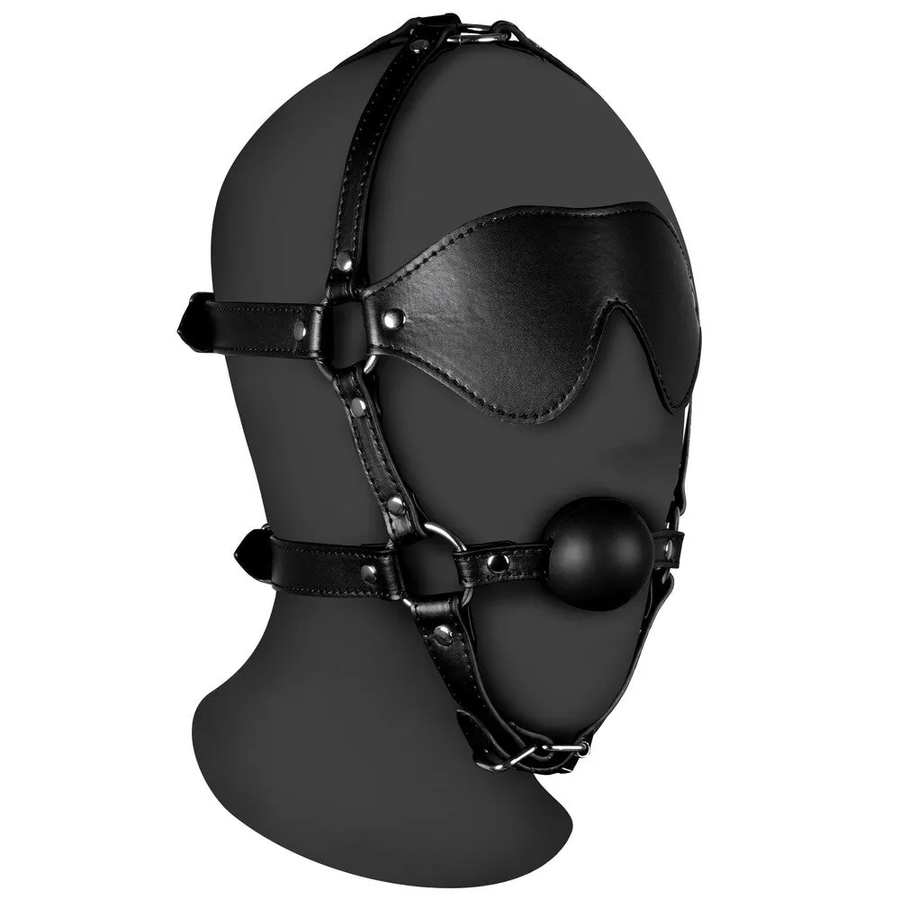 Ouch Xtreme Blindfolded Head Harness With Solid Ball Gag