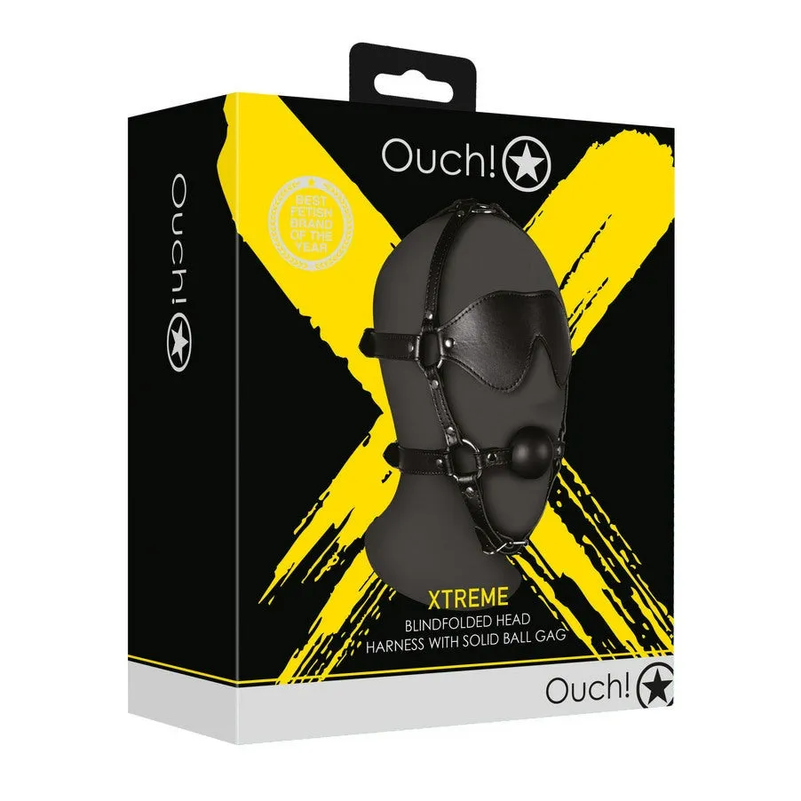 Ouch Xtreme Blindfolded Head Harness With Solid Ball Gag