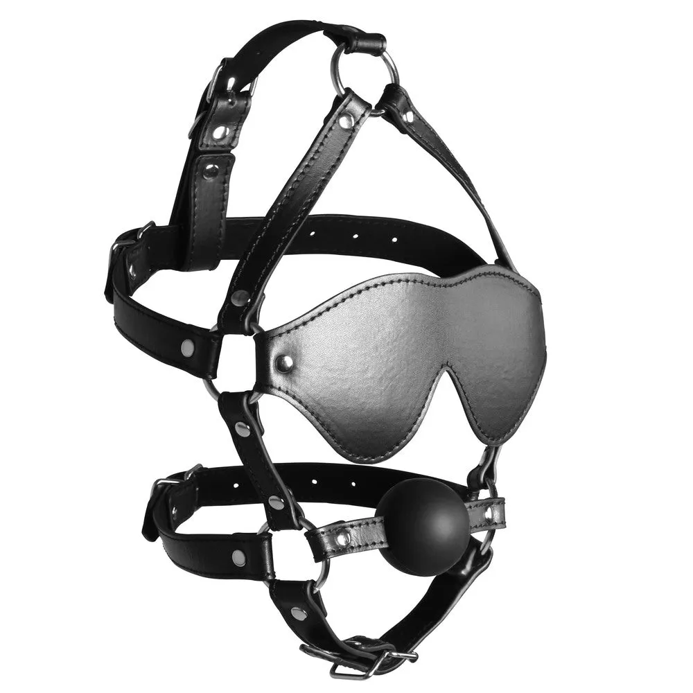 Ouch Xtreme Blindfolded Head Harness With Solid Ball Gag